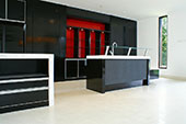 Black kitchen with CeaserStone benchtop